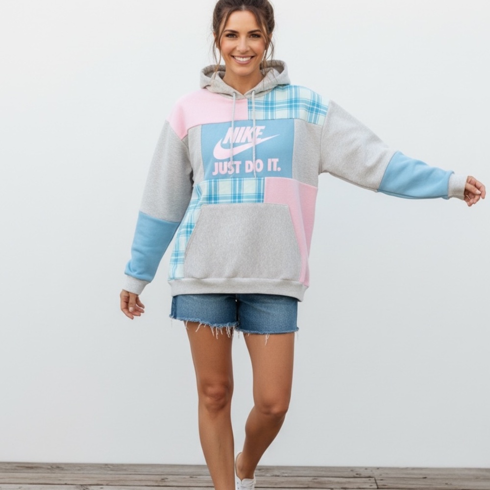 Upcycled NIKE Patchwork Hoodie.  "Cotton Candy"  One of a Kind